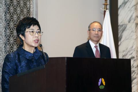 A Chefe do Executivo interina, Sónia Chan, na Recepção de Celebração do 
Aniversário do Imperador do Japão
