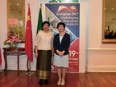 A SAJ, Sónia Chan, em representação do Chefe do Executivo, presente na 
recepção de celebração do 119.º aniversário da independência das 
Filipinas
