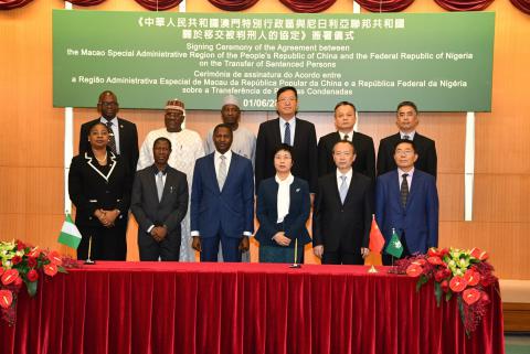 Celebração do Acordo sobre a Transferência de Pessoas Condenadas entre a 
Região Administrativa Especial de Macau e a Nigéria
